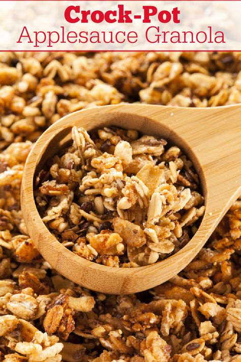 Crock-Pot Applesauce Granola - This recipe for Crock-Pot Applesauce Granola is delicious and made with applesauce and your favorite nuts. Perfect for breakfast with milk or on top of yogurt! [Gluten Free, High Fiber, Low Cholesterol, Low Sodium, Low Sugar, Vegetarian & 9 Weight Watchers SmartPoints (Blue & Green Plans) Or 6 WW SP (Purple Plan) per serving!] #CrockPotLadies #CrockPot #SlowCooker #Granola #Breakfast #WeightWatchers Applesauce Granola, Breakfast With Milk, Crockpot Granola, Slow Cooker Applesauce, Crockpot Applesauce, Granola Recipe Homemade, Low Cholesterol Recipes, Granola Breakfast, Granola Recipe