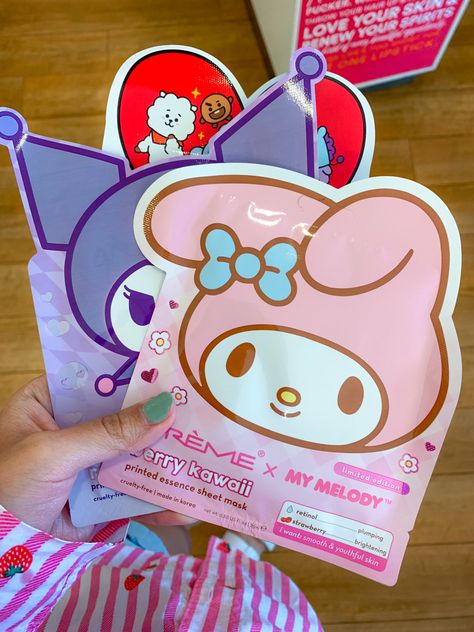 shopping for sheet masks from the creme shop x Sanrio collab at ulta Cute Mask Aesthetic, Hello Kitty Face Mask, Shoes Hello Kitty, Korean Mask, Mask Korean, Face Mask Aesthetic, Mask Aesthetic, Hello Kitty House, Hello Kitty Shoes