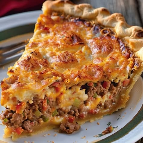 Grandma’s Secret Monterey Sausage Pie Monterrey Sausage Pie, Homemade Sausage Pie, Sausage Potato Pie, Monterey Sausage Pie, Deep Hamburger Sausage And Pepperoni Pie, Southern Grandma Recipes, Italian Sausage Pie, Sausage Pot Pie, New Years Foods