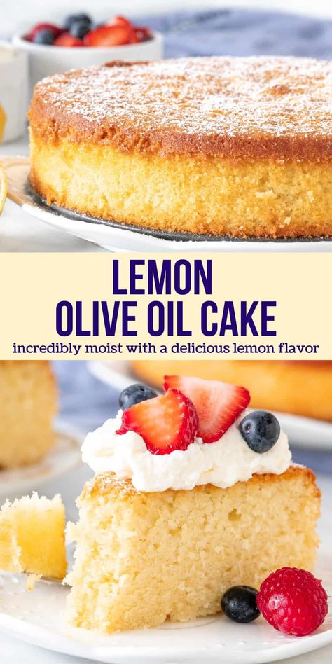 Lemon olive oil cake is a simple, elegant cake that's incredibly moist with a delicious lemon flavor. It's perfect for dessert, afternoon tea or brunch and stays moist and tender for days. #lemon #oliveoil #cake #spring #easy #moist #lemoncake #recipe from Just So Tasty Sponge Texture, Olive Oil Cake Recipe, Batch Baking, Lemon Olive Oil Cake, Lemon Dessert Recipes, Lemon Cake Recipe, Lemon Olive Oil, Oil Cake, Olive Oil Cake