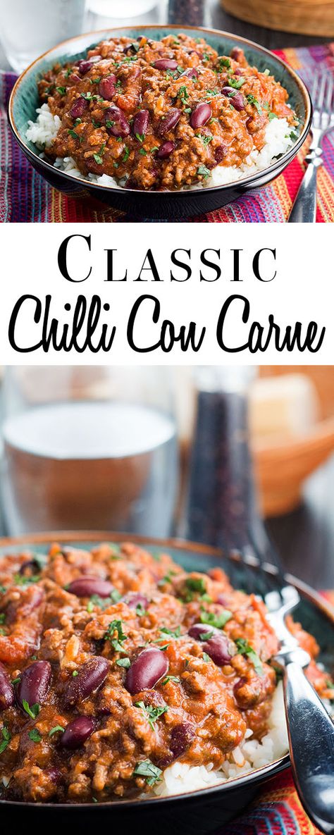 Chili Con Carne Recipe, Con Carne Recipe, Classic Chili, Best Mexican Recipes, Chilli Recipes, Resep Diet, Kitchen Recipe, Party Dinner, Healthy Diet Recipes