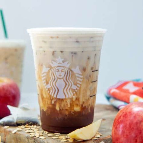 Iced Apple Crisp Nondairy Cream Chai {Starbucks Copycat} - We are not Martha Iced Apple Crisp Cream Chai, Apple Chai Starbucks, Starbucks Apple Crisp Chai, Apple Crisp Chai Latte Starbucks, Iced Apple Crisp Nondairy Cream Chai, Apple Crisp Starbucks Drink, Chai Starbucks, Chai Concentrate, Easy Drinks To Make