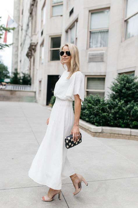 White Midi Dress for Summer | How to Dress Up a LWD White Midi Dress Classy, Midi White Dress Wedding, Seaside Wedding Dress, White Midi Dress Outfit, Midi Dress Classy, Wedding Midi Dress, Hamptons Dress, Midi Dress Chic, Midi Dress Outfit