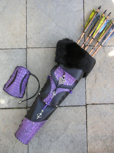 Purple Archery Aesthetic, Purple Bow And Arrow, Artemis Arrow, Archery Aesthetic, Archery Quiver, Mounted Archery, Fantasy Aesthetics, Arrow Quiver, Archery Set