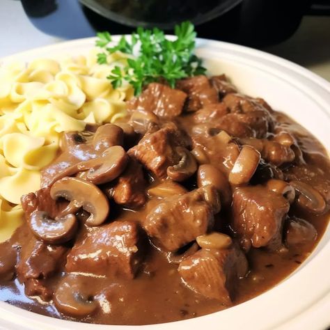 Crockpot Beef Tips & Gravy Crockpot Beef With Gravy, Crockpot Beef Tips With Mushrooms, Beef Tips In Gravy Crockpot, Slow Cook Beef Tips Crock Pot, Beef Tips Cream Of Mushroom, Crockpot Beef And Gravy, Beef Tips And Mushrooms Crockpot, No Peek Beef Tips Crockpot, Crock Pot Beef Tips And Gravy