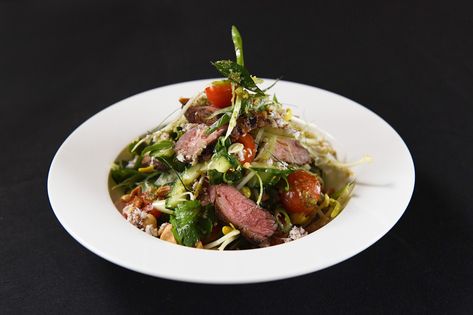 Thai Beef Salad with Coconut Green Nam Jim | Nourish Magazine Thai Beef Salad Recipe, Thai Noodle Salad, Thai Beef Salad, Thai Beef, Beef Salad, Spicy Peanuts, God Mat, How To Grill Steak, Healthy Soup Recipes