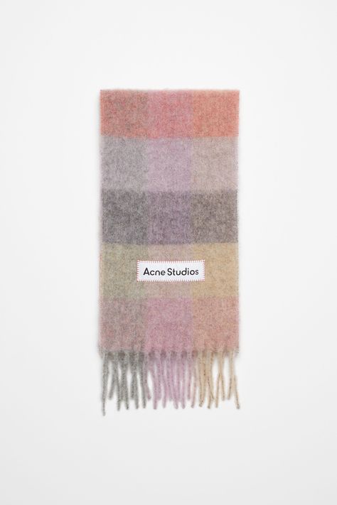 Mohair checked scarf Acne Studio, Alpaca Scarf, Lilac Pink, Checked Scarf, Studio Logo, Scarf Hat, Cold Weather Accessories, Dress For Success, Alpaca Wool