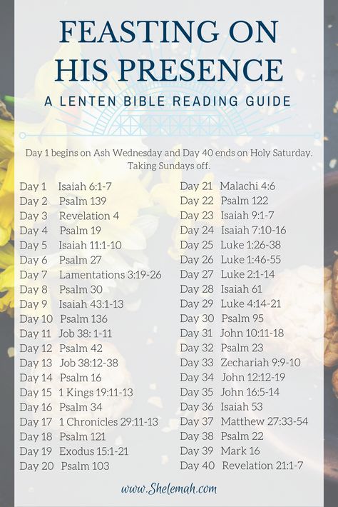 Bible reading guide for the 40 days of Lent leading up to Easter. Printable version available to use as a bookmark #bible #dailydevotional Journal Ideas Bible, Spiritual Journal Ideas, Bible Reading Guide, 40 Day Fast, 40 Days Of Lent, Reading Guide, Scripture Writing Plans, Fast And Pray, Scripture Writing