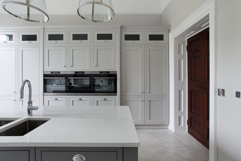 White & Pavilion Grey kitchen White Pavilion, Inframe Kitchen, Grey Painted Kitchen, Pavilion Grey, Cornforth White, Bespoke Kitchen, Painted Kitchen, Georgian Homes, Kitchen Crafts