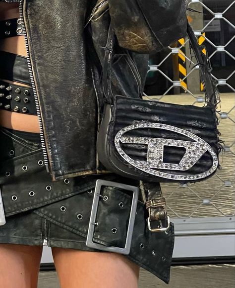 Diesel Purse, Diesel Belt, Belt Y2k, Diesel Fashion, Diesel Bag, Diesel Clothing, Purse Outfit, Rockstar Aesthetic, Red Louboutin