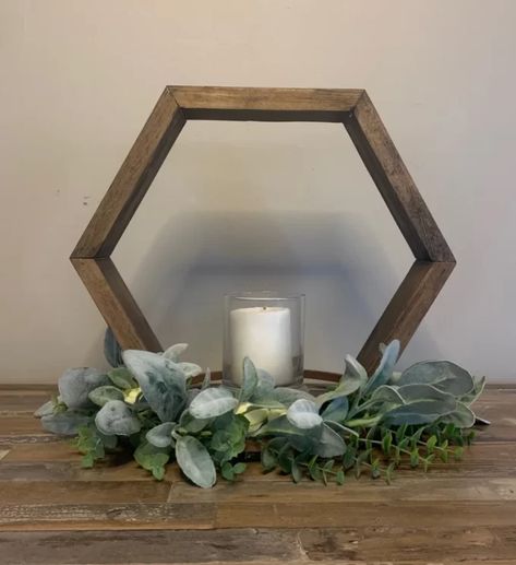 Unique Rustic Wedding Centerpieces, Wooden Terrarium, Rustic Boho Wedding Decor, Hexagon Centerpiece, Terrarium Wedding, Hexagon Wedding, Rustic Pots, Wooden Centerpieces, Wood Hexagon