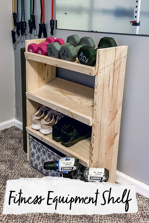 Diy Gym Organization, Dumbbell Storage Ideas, Dumbell Rack Diy, Diy Workout Equipment, Diy Weight Rack, Diy Fitness Equipment, Exercise Equipment Storage, Hart Tools, Workout Closet