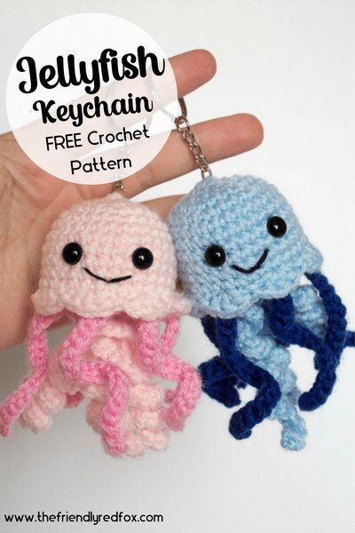 Free crochet pattern for fun jellyfish keychains! Easy to read and follow crochet pattern. Great pattern for a beginner! Crochet Jellyfish Pattern, Free Form Crochet, Jellyfish Pattern, Crochet Jellyfish, Crocheted Jellyfish, Gifts Crochet, Crocheting Patterns, Easy Crochet Animals, Crochet Animal Amigurumi