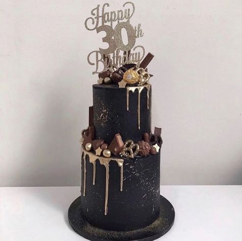 Two Tier Black And Gold Cake, Black And Gold Tiered Cake, Small Two Tier Cake, 30th Cake, Valentine Cake Pop, Black And Gold Cake, 30 Cake, Tiered Cakes Birthday, Cake Tower