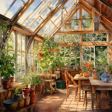 Watercolor Greenhouse, Greenhouse Painting, Mushroom Chocolate, House Art, Chocolate Bars, Shop Interiors, Green House, Water Colour, Painting Acrylic