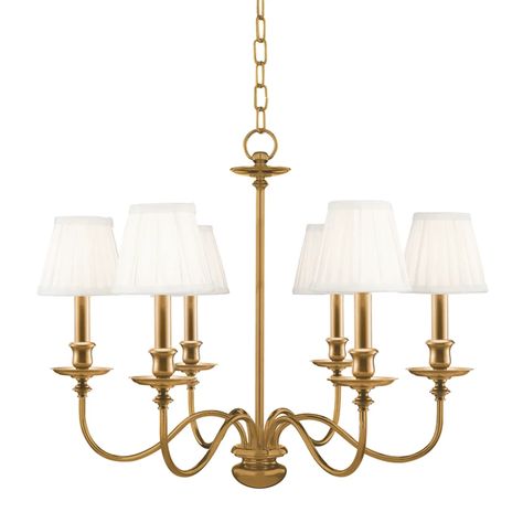 Menlo Park 6 Light Chandelier by Hudson Valley Lighting – BURKE DECOR Colonial Chandelier, Aged Brass Chandelier, Pleated Shades, 6 Light Chandelier, Electric Light, Menlo Park, Thomas Edison, Round Chandelier, Traditional Chandelier