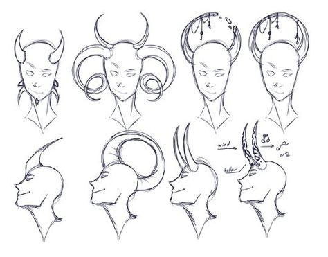 Horns Drawing References, Horns Reference, Horns Drawing, Head And Shoulders, Fantasy Drawings, Concept Art Drawing, Figure Drawing Reference, Creature Concept Art, Eyes Makeup