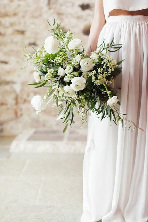 Wild and Organic Spring Wedding Bouquet with Ranunculus and Olive | Rachel Rose Photography on @blovedblog via @aislesociety Green Spring Wedding, Ranunculus Wedding Bouquet, Ranunculus Bouquet, Spring Wedding Bouquets, Spring Wedding Bouquet, Spring Wedding Inspiration, Bridal Separates, White Wedding Bouquets, White Wedding Flowers