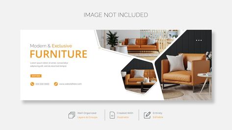 Modern furniture facebook cover page ban... | Premium Vector #Freepik #vector #furniture-banner #furniture-social-media #furniture-sale #furniture-template Web Banner Design Creative, Furniture Banner Design, Facebook Post Ideas, Vector Furniture, Furniture Banner, Furniture Template, Facebook Cover Photo Template, Shop Banner Design, Furniture Graphic