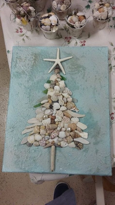 Seashell Trees Seaglass On Canvas, Florida Ornaments, Displaying Shells, Seashell Trees, Textural Background, Saw Dust, Coastal Crafts, Stone Ideas, Oyster Shell Crafts