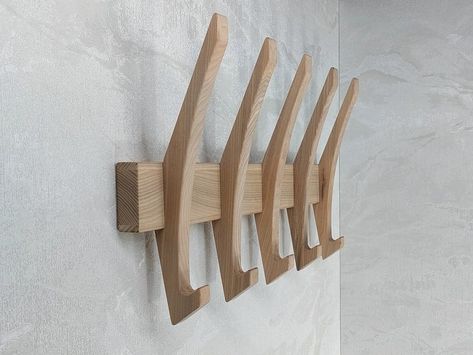 Modern Coat Rack Wall, Modern Clothing Rack, Entryway Coat Hanger, Wooden Coat Hooks, Wooden Coat Hangers, Modern Coat Rack, Wood Hangers, Coat Rack Wall, Gold Walls