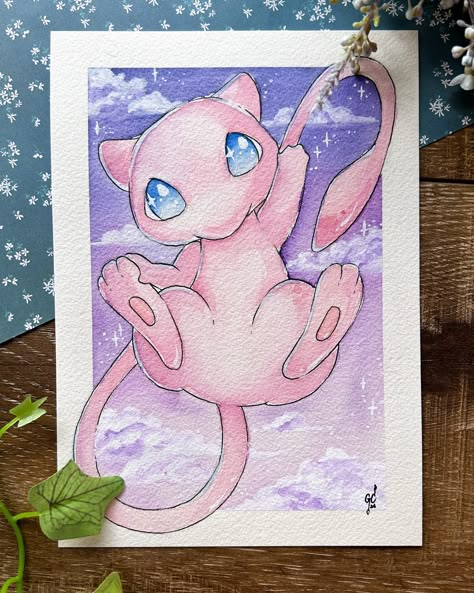 Mew 🌙 Who else never found Mew on any of their Pokemon games as a kid?? 🥺 the only time I got a Mew was once my brother traded one to me 🥰 thanks, bro!! #pokemontcg #mewpokemon #mythicalpokemon #psychictypepokemon #legendarypokemon #pokemonfanart #pokemonpainting #pokemonillustration Pokemon Drawing Reference, Mew Art Pokemon, Cute Pokemon Paintings, Mew Painting, Mew Sketch, Mew Drawing, Pokémon Painting, Mew Art, Pokemon Watercolor