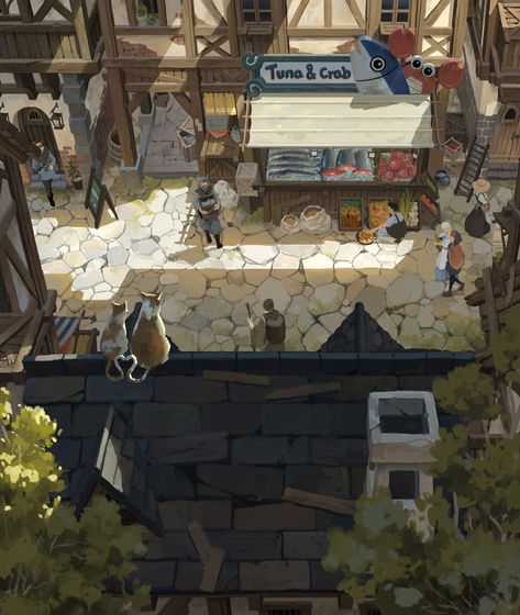 ArtStation - Fish shop, Shin jong hun Fish Shop, Bg Design, Concept Art Tutorial, Rpg Map, Landscape Concept, Environmental Design, Fantasy Art Landscapes, Game Inspiration, Fantasy Concept Art