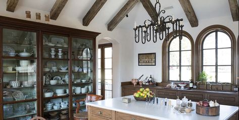 Dining Room With Hutch, Displaying China, Refurbished Table, Built In China Cabinet, Elegant Plates, Dining Room Blue, Rustic Traditional, Rustic Dining Room, Curved Walls