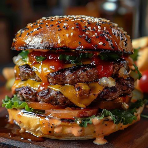 Creatives Cookery Grilled Burger Recipes, Grilled Burgers, Gourmet Burgers, Sesame Seed, Hamburger Recipes, Chapati, Big Mac, Burger Recipes, Mouth Watering