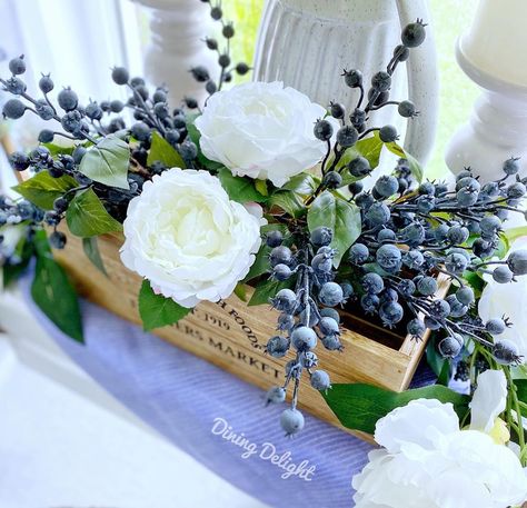 Lori - Dining Delight’s Instagram post: “If you saw my stories about our date night on Friday, you might have noticed this faux blueberry centerpiece. I put it together using some…” Blueberry Centerpiece, Blueberry Wedding, Baby Bug, Table For Two, Faux Floral Arrangement, Blue Themed Wedding, Bloom Baby, Boy Baby Shower Themes, Shower Bebe