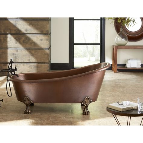 Sinkology Heisenberg Freestanding Bathtub 5.5-foot Handmade Solid Copper Bathtub with Overflow (Copper bathtub with predrilled overflow holes), Beige, Size 66 to 71 inches Copper Bathtub, Copper Tub, Jetted Bath Tubs, Copper Bathtubs, Best Bathtubs, Claw Foot Bath, Tub Doors, Bathroom Decorating, Whirlpool Bathtub