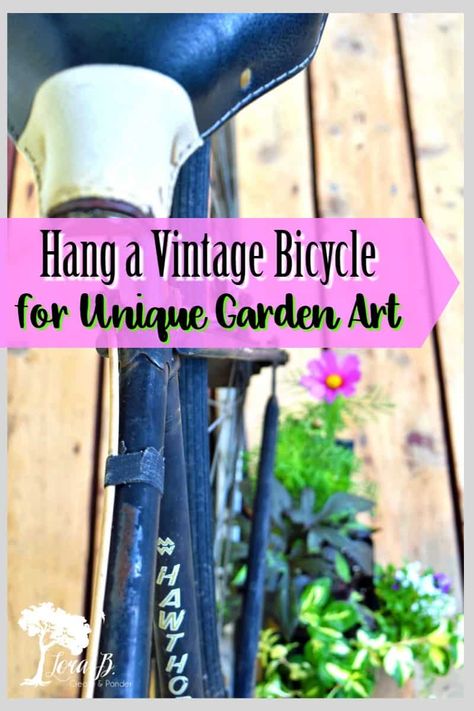 Learn how to turn a vintage bicycle into beautiful garden art for uni;que porch decor. Part of a Spring Into summer 20 person blog hop, full of decorating and DIY ideas. Vintage Bike Decor, Bicycle Wheel Wreath, Wheel Wreath, Outside Fall Decor, Touring Bicycles, Unique Garden Art, Bicycle Decor, Vintage Gardening, Bicycle Wheel