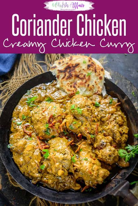 Coriander Chicken Curry is a green chicken curry made using chicken pieces, fresh coriander, mint, dry fruits and a few spices. It pairs well with Indian breads or rice. Here is how to make Coriander Chicken Curry Recipe.#CorianderChicken #CorianderChickenCurry #ChickenCurry #ChickenCurryRecipes #IndianCurryRecipes #ChickenRecipes Coriander Chicken, Coriander Recipes, Green Chicken Curry, Indian Breads, Chicken Biryani Recipe, Indian Chicken Recipes, Green Chicken, Chicken Curry Recipe, Curry Recipes Indian