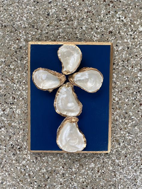 9 x 7 Pearl Oyster Shell Cross on Blue Wooden Board, Coastal Wall Art, Oyster Shell Cross, Wooden Oyster Cross, Christian Wall Art, Crosses Oyster Shell Crosses, Hand Painted Oyster Shells, Oyster Shell Cross, Oyster Cross, Shells Decor, Oyster Shells Decor, Art Booth, Oyster Art, Shell Cross