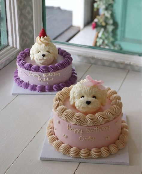 White Puppy Cake, Shih Tzu Birthday Cake, Dog Birthday Cake Design Ideas, Cute Puppy Cake, Cake Designs For Dogs, Cute Dog Cake Designs, Dog Cake Aesthetic, Dog Cakes Design, Cute Dog Cakes