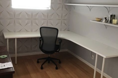 My wife wanted a large corner desk, combining the affordable LINNMON table tops into an L-shaped floating desk seemed like the best solution. Ikea L Shaped Desk, Ikea Corner Desk, Linnmon Desk, Floating Corner Desk, Large L Shaped Desk, Large Corner Desk, Linnmon Table Top, Ikea Linnmon, Diy Corner Desk