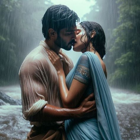 Romance In Rain Aesthetic, Romance In Rain, Romantic Paintings Couple, Indian Romance, Indian Fairy, Indian Wedding Poses, Romantic Photoshoot, Romantic Images, Emotional Photography