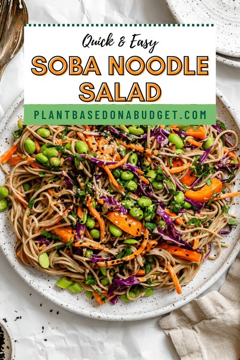 Enjoy this colorful 20-minute Soba Noodle Salad for a healthy lunch or light dinner! It’s easy to make by tossing soba noodles and a medley of vegetables in the most amazing vegan peanut sauce. Healthy Soba Noodles, Vegan Peanut Sauce, Thai Peanut Salad, Soba Noodles Recipe, Glass Noodle Salad, Soba Noodle Salad, Asian Fusion Recipes, Peanut Salad, Soba Noodles Salad