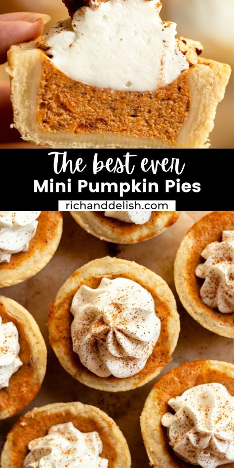 Healthy Dinner Vegetarian, Holiday Recipes Desserts, Chocolate Tarts Mini, Desserts With Cream Cheese, Desserts With Cream, Holiday Recipes Christmas Desserts, Mini Pumpkin Pie, Mini Pie Crust, Desserts For Christmas