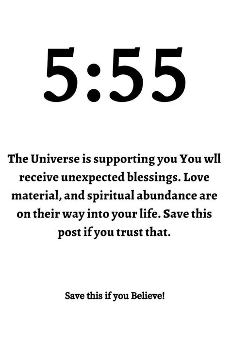 5:55 Manifest abundance blessings affirmations law of attraction = The Universe is supporting you You wll receive unexpected blessings. Love material, and spiritual abundance are on their way into your life. Save this post if you trust that. Save this if you Believe!            . . . . #Manifestation #Positivequotes #Moneymanifesttaion #Spirituality #Manifestingquotes #Affirmations #Abundance | Blessings Affirmations, Unexpected Blessings, Spiritual Abundance, 555 Angel Numbers, Affirmations For Happiness, Manifest Abundance, Inspirational Messages, Angel Number, Manifestation Quotes 5:55 Angel Number Meaning, 5:55 Angel Number, Universe Supports Me, Number Manifestation, Blessings Affirmations, Unexpected Blessings, Money Is Coming, Spiritual Abundance, 555 Angel Numbers