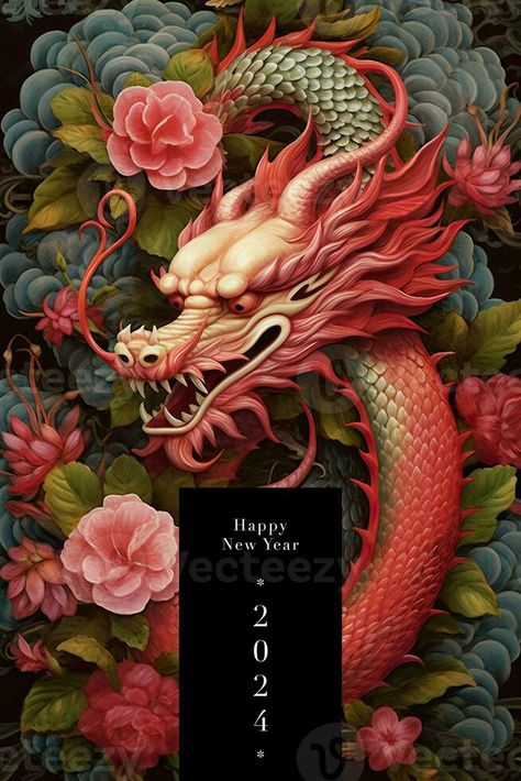 Happy Chinese New Year Poster. 2024 Year of Dragon. Illustration AI Generative Ad Poster Design, Chinese New Year Wallpaper, Event Poster Design Inspiration, Year Of Dragon, New Year Poster, Chinese New Year Poster, Chinese New Year Dragon, Year Poster, New Year Illustration