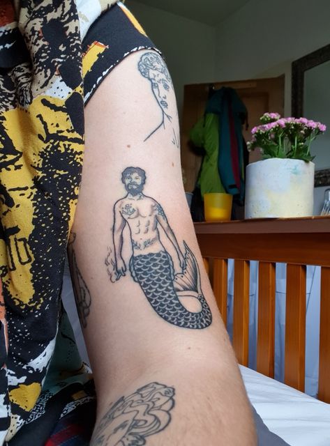 Male Mermaid Tattoo, Mermaid Tattoo Men, Merman Tattoo, Nova Tattoo, Male Mermaid, Mermaid Tattoo Designs, Demi Bras, Mermaid Top, Mermaid Tattoo