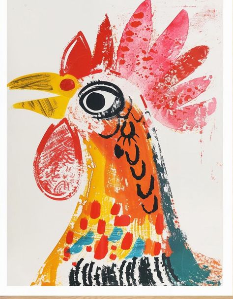 Cute Chicken Art, Iraville Illustration, Chicken Portrait, Rooster Illustration, Rooster Painting, Chicken Crafts, Chicken Painting, Rooster Art, Everyday Art