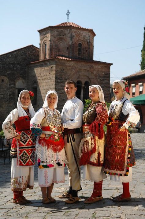 Europe, Macedonia, National Costume Macedonia National Costume, Macedonia Culture, Macedonia People, Macedonian Culture, Serbian Clothing, Republic Of Macedonia, Rare Clothing, Costumes Around The World, North Macedonia