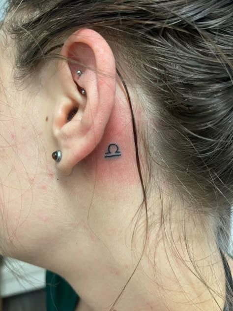 Libra Tattoo Behind The Ear, Libra Ear Tattoo, Libra Behind Ear Tattoo, Libra Tattoo Behind Ear, Moon Tattoo Wrist, Libra Sign Tattoos, Libra Symbol, Libra Tattoo, Astrology Tattoo