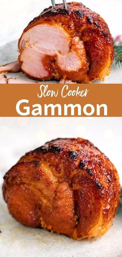 My Slow Cooker Gammon recipe is the easiest way to cook your gammon joint! Just a handful of ingredients and minimal prep for super tasty ham! Glaze your ham before serving and enjoy over Christmas. Christmas Gammon Recipes, Slow Cooked Gammon, How To Cook Gammon, Slow Cooker Gammon, Slow Cooked Ham, Slow Cooker Ham Recipes, Gammon Recipes, Slow Cooker Christmas, Slow Cooker Corned Beef