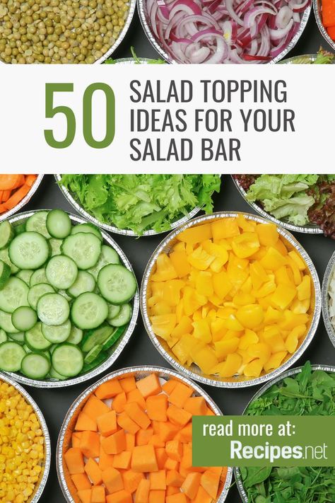 A Huge Spread of Salad Toppings on a Salad Bar - 50 Ideas For Your Bars Salad Bar Toppings, Salad Toppings Ideas, Salad Bar Party, Taco Salad Bar, Salad Topping, Salad Buffet, The Best Salad, Unique Salad, Fattoush Salad