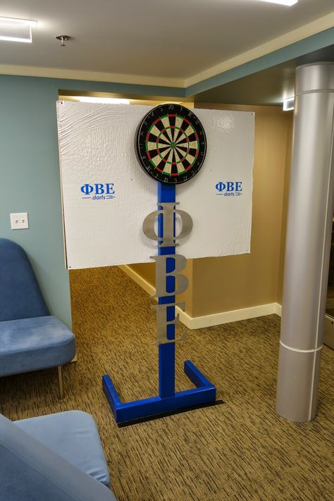 The Invention Factory: Customized Dart Board Stand - Phi Beta Epsilon Dart Board Stand, Diy Dart Board, Cedar Patio, Dart Cabinet, Dart Boards, Woodwork Diy, Board Stand, Garden Games, Game Boards