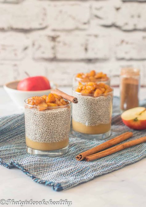 Apple Chia Pudding Apple Chia Pudding, Apple Topping, Chia Yogurt, Milk Syrup, Vegan Raw, Chia Pudding, Cricut Tutorials, Three Layer, Vegan Paleo