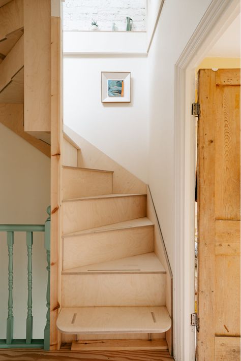 Tiny Loft Conversion Ideas, Compact Loft Stairs, Attic Stairs Ideas Stairways, Loft Conversion Staircase, Add Stairs To Attic, Attic Conversion Stairs, Loft Room Stairs, Loft Conversion Stairs Small Landing, Adding Stairs To Attic